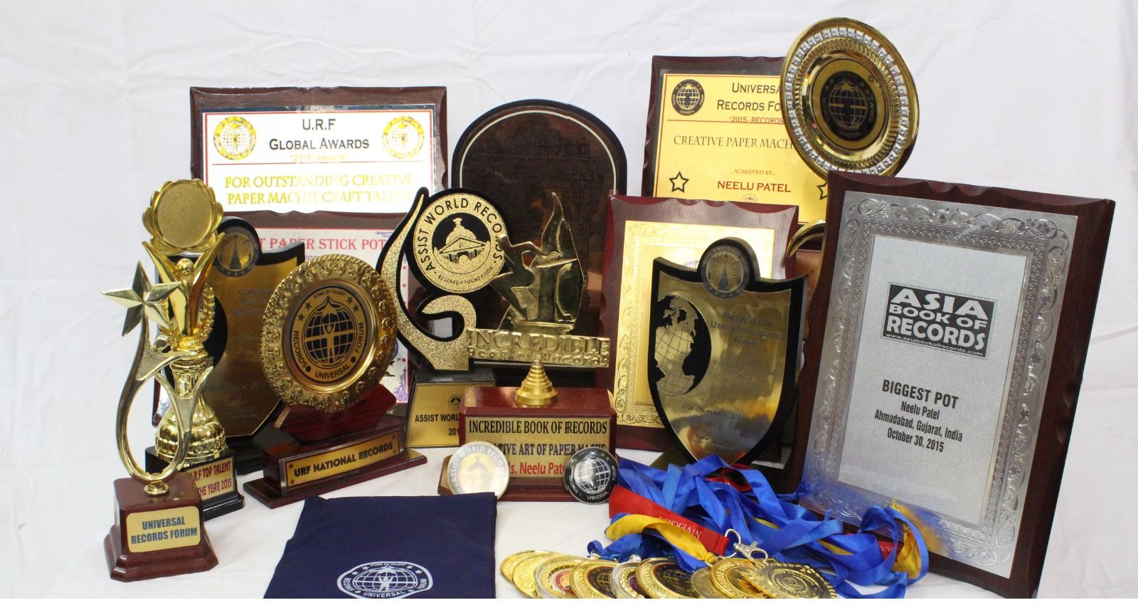 Trophies, plaques and medals awarded to Neelu Patel