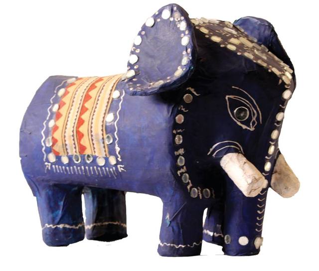 Blue paper mache elephant